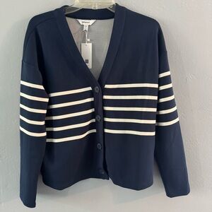 Spanx Women's Airessentials Striped Cardigan Navy and White Size Medium